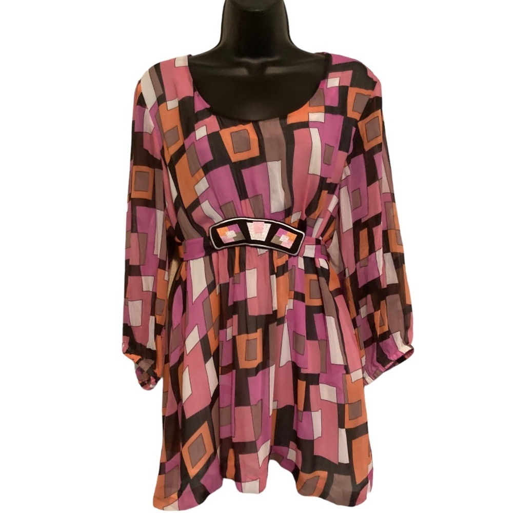 Vtg Bob Mackie Groovy Wearable Art Blouse Size Large w/ Tie Waist